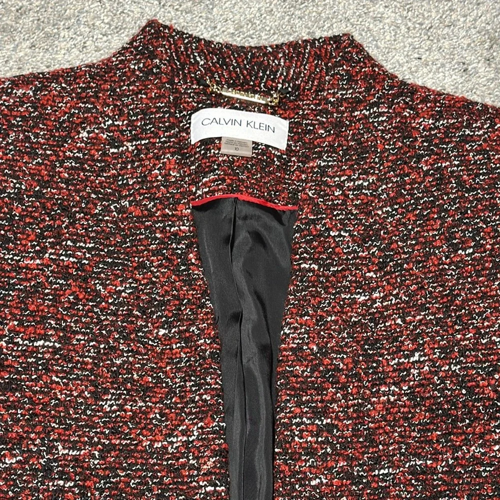 Calvin Klein Tweed Topper Jacket Open Front Collarless - Size 10 - Picture 6 of 16